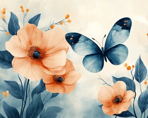 Aufkleber - Elegant abstract floral art deco background with a seamless painted flower and butterfly design