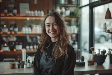 Portrait of a smiling hairdresser in a modern saloon