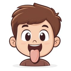 Canvas Print - A cheerful cartoon boy in a vibrant flat design playfully sticks his tongue out, set against a clean white backdrop.