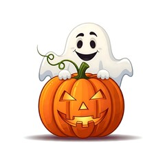 Adorable Ghost with Jack-O'-Lantern: Whimsical Halloween Fun