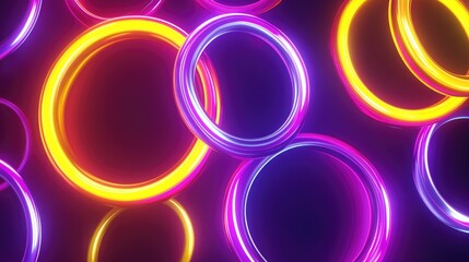 Poster - Vibrant neon rings in purple yellow and pink create an abstract backdrop perfect for celebrating athletic achievements in sports competitions