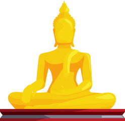 Golden buddha statue cartoon icon. Holy monument