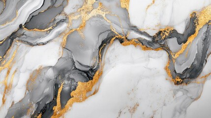 Poster - Abstract gray and white marble background featuring golden veins showcasing an artificial stone texture ideal for modern wallpaper use