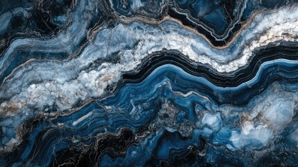 Poster - Abstract panorama of a blue black gray and white marble granite natural stone texture