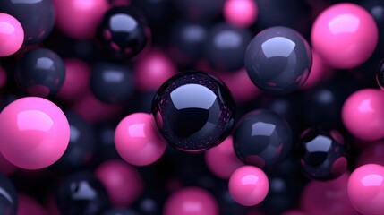 Poster - Abstract background featuring 3D spheres in black and pink with varying sizes and transparency complemented by a pastel color palette