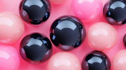 Poster - Abstract background featuring 3D spheres in black and pink with varying sizes and transparency complemented by a pastel color palette