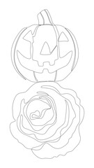 Poster - One continuous line of Jack O' Lantern with rose flowers. Thin Line Illustration vector concept. Contour Drawing Creative ideas.