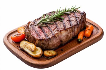 roasted beef steak with vegetables isolated on white or transparent png