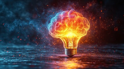 Poster - bright light bulb in the shape of the brain bursting with color symbolizes the power of innovation and creativity inspiring new ideas and imaginative solutions.image