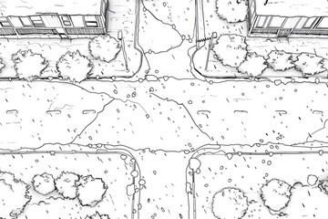 Coloring book illustration of a snow covered street with an ice layer Aerial view of a road after a snowstorm and cold night Slippery and dangerous driving conditions Stay at home don t travel adv