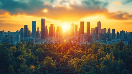 Poster - bustling cityscape showcasing urban sustainability environmental initiatives and green living practices the image highlights eco friendly urban planning and sustainable city development