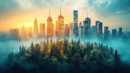 Poster - bustling cityscape showcasing urban sustainability environmental initiatives and green living practices the image highlights eco friendly urban planning and sustainable city development