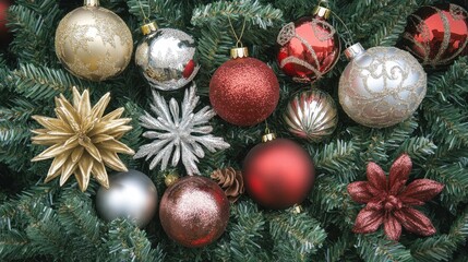 Colorful Ornaments on a Christmas Tree