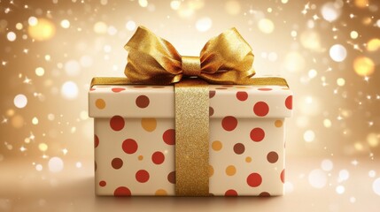 Wall Mural - Festive Gift Box with Bright Bokeh Background