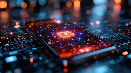 Poster - close up of smartphone screen displaying new notification alert symbolizing connectivity and real time updates ideal for illustrating mobile technology and communication concepts.illustration