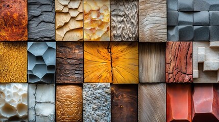 Poster - collage of various wooden blocks showcasing different textures and grains symbolizing diversity and craftsmanship.illustration