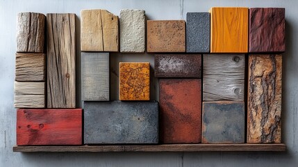 Poster - collection of various wooden planks and blocks showcasing diverse textures and colors representing versatile flooring design options.illustration