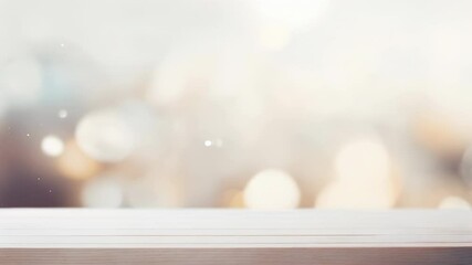 Poster - Empty wooden tabletop with a soft, warm bokeh background, providing a neutral and minimalist setting for product display or presentations.