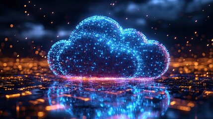 Poster - digital cloud floating in the sky symbolizing dat synchronization and cloud computing.stock image