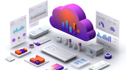 Poster - digital cloud icon with dat charts representing cloud cost management.image
