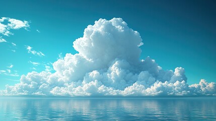 Poster - digital cloud floating in the sky symbolizing dat synchronization and cloud computing.illustration