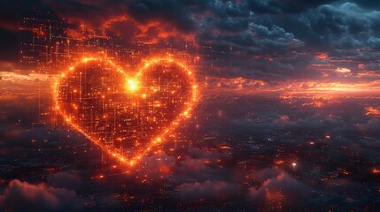 Poster - digital cloud with heartbeat symbol representing health it and cloud computing in healthcare.illustration