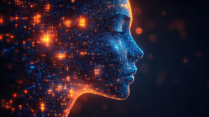 Poster - digital human face composed of binary code and circuit patterns symbolizing ai and machine learning