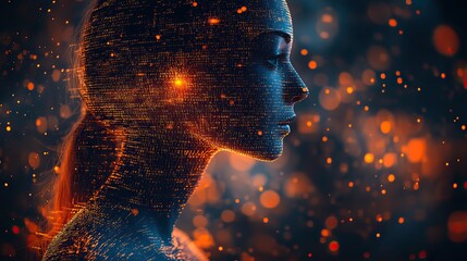 Aufkleber - digital human silhouette surrounded by binary code representing ai algorithms and dat processing.ill