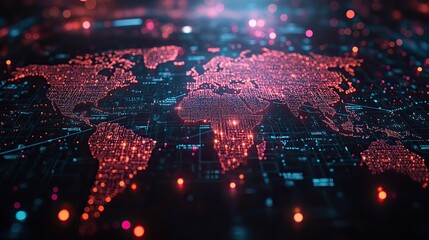 Poster - digitalshowcasing global streaming and connectivity highlighting world map with network lines and nodes ideal for technology and communication themes
