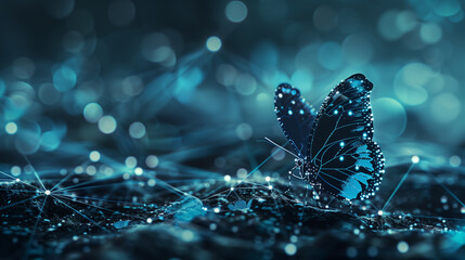 Wall Mural - Magical butterfly glowing with digital particles in an ethereal scene