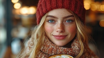 Poster - girl enjoys vegan coffee takeaway highlighting moment of relaxation and mindfulness.image