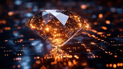 Poster - gleaming diamond with subtle overlay of binary code symbolizing the intersection of digital technology and wealth the image captures the essence of modern financial innovation.stock image