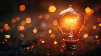 Poster - glowing light bulb symbolizes innovation and creativity against bokeh background