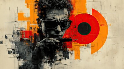 Poster - high contrast art collage illustrating brand positioning strategies with circular target at the center symbolizing strategic focus and market segmentation.image