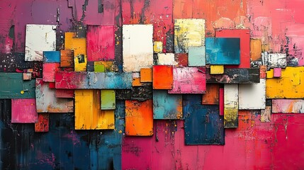 Poster - high contrast vibrant art collage featuring an explosion of colors and textures creating visually captivating composition.illustration