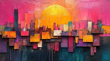 Poster - high contrast vibrant art collage featuring an explosion of colors and textures creating visually captivating composition.image