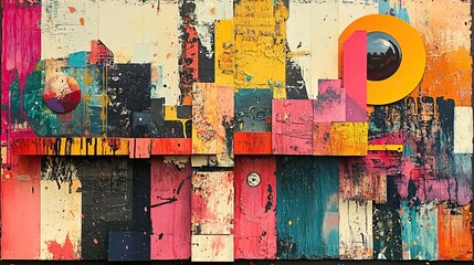 Poster - high contrast vibrant art collage featuring an explosion of colors and textures creating visually captivating composition