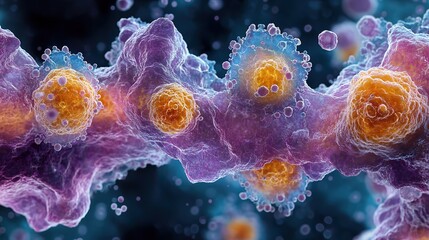 Poster - microscopic view of tumor cells being destroyed highlighting cellular structures and the process of tumor destruction.image
