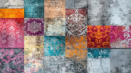 Poster - grunge concrete wall artwork featuring intricate ornaments and prints digital design of vibrant cera