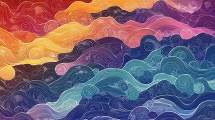 Poster - rainbow pattern featuring oriental wave lines in a fantasy theme suitable for product presentation b