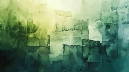 Poster - Watercolor illustration featuring a gradient of green tones in an abstract background
