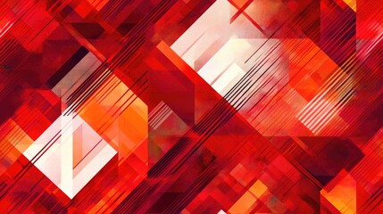Poster - Abstract red background with squares and checkered lattice pattern featuring striped lines