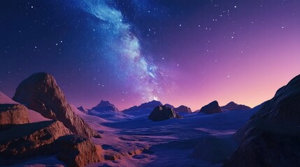 Poster - Landscape featuring the Milky Way in 3D cartoon rendering