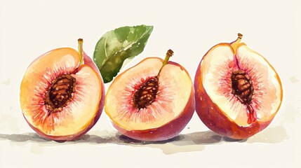 Poster - Flat fig peach fruits illustration in watercolor style