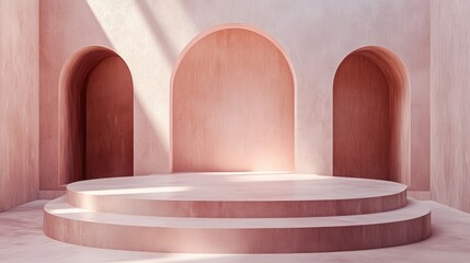 Poster - Podium display scene with an abstract pastel composition in 3D rendering