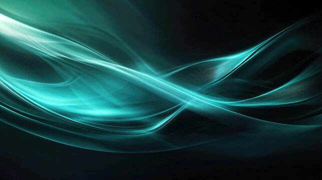 Abstract background featuring blurred neon light rays in dark green ideal for computer graphics websites and business visuals Waves and curves enhance the design