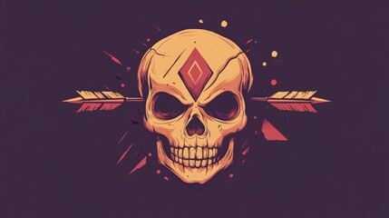 Poster - cartoon style illustration of a skull with a stylized arrow design