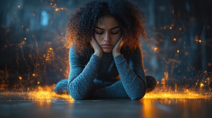 Poster - person struggling with mental health issues contemplating solutions and facing psychological challenges the image reflects the complexity of mental health and the journey towards healing