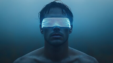 Poster - person with white blindfold symbolizes ignorance trust or impartiality.illustration