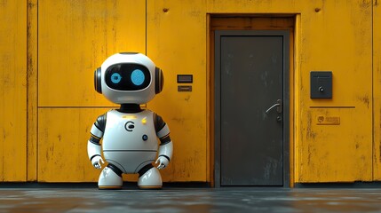 Poster - robot stands by door labeled human resources symbolizing the intersection of process automation and business digitization